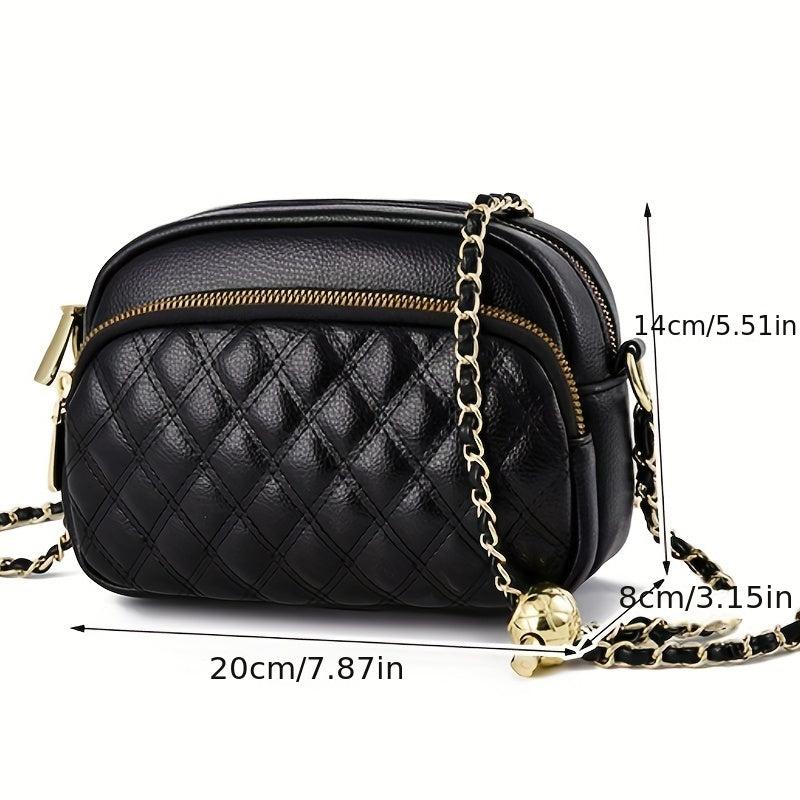 Minimalist Classic Square Bag Quilted Detail Shoulder Bag Zipper Chain Bag