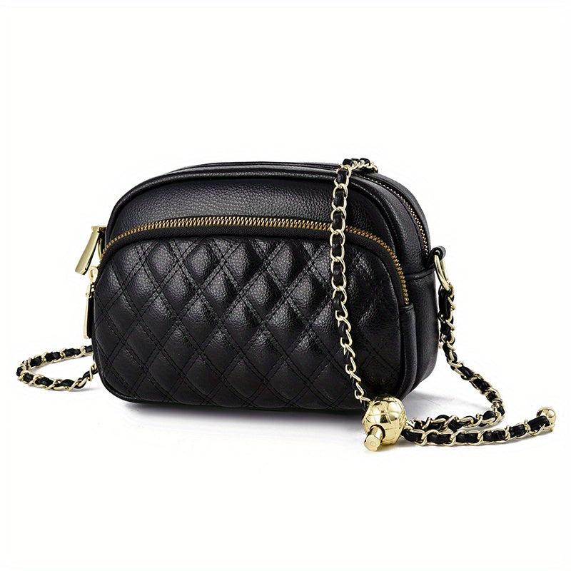 Minimalist Classic Square Bag Quilted Detail Shoulder Bag Zipper Chain Bag