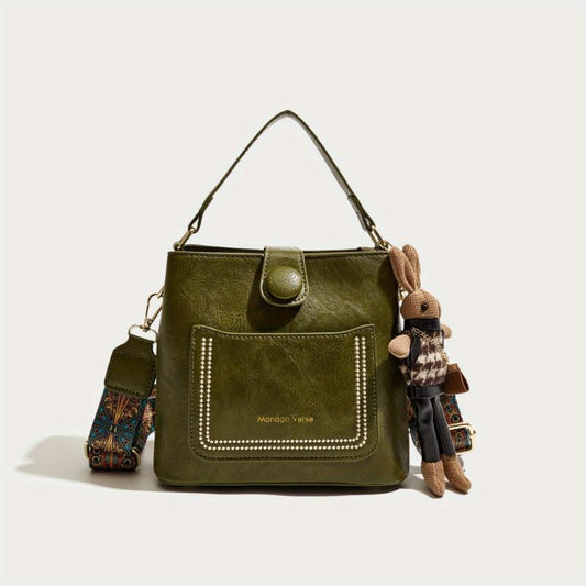Vintage Patch Decor Bucket Bag Ethnic Strap Crossbody Bag