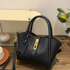 Classic Crossbody Bag Turn Lock Shoulder Bag Solid Minimalist Satchel Bag