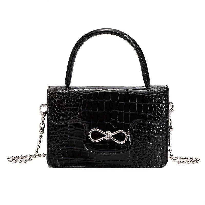 Rhinestone Bow Square Satchel Bag