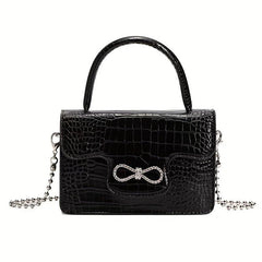 Rhinestone Bow Square Satchel Bag
