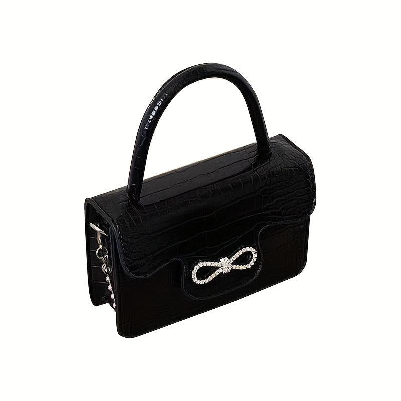 Rhinestone Bow Square Satchel Bag