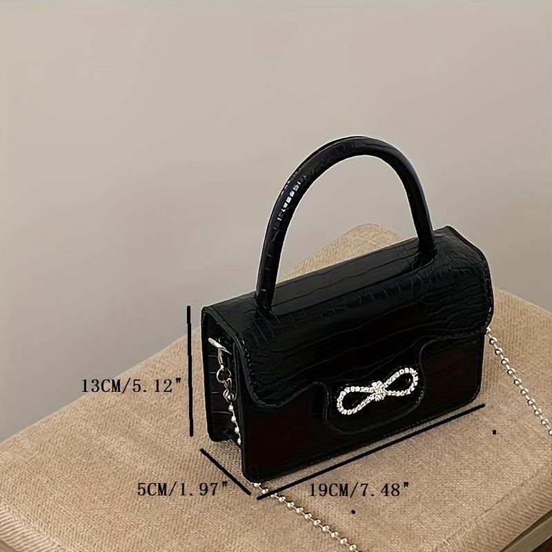 Rhinestone Bow Square Satchel Bag
