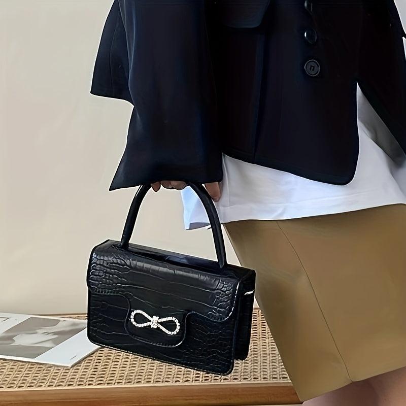 Rhinestone Bow Square Satchel Bag