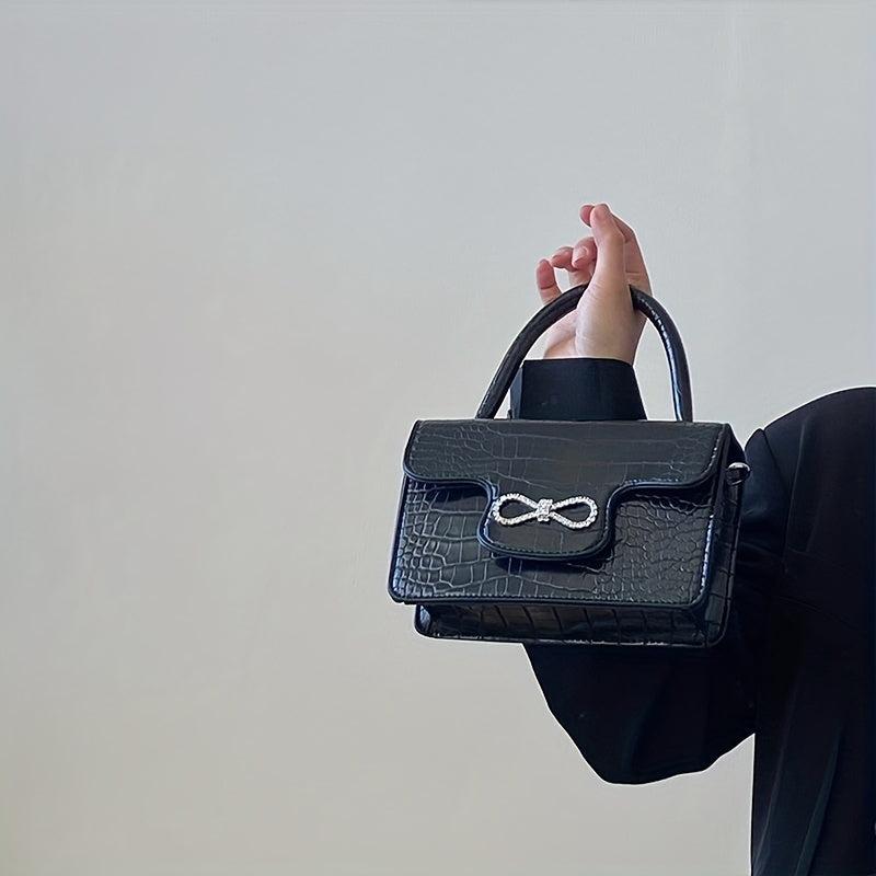 Rhinestone Bow Square Satchel Bag