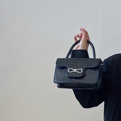 Rhinestone Bow Square Satchel Bag
