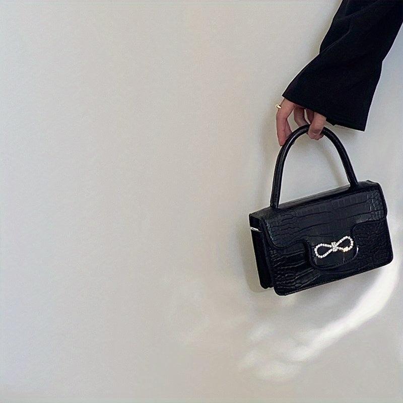 Rhinestone Bow Square Satchel Bag