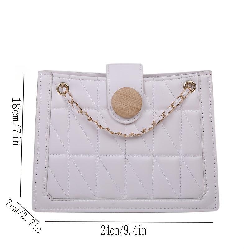 Argyle Embroidery Shoulder Bag Chain Crossbody Bag Small Button Decor