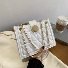 Argyle Embroidery Shoulder Bag Chain Crossbody Bag Small Button Decor