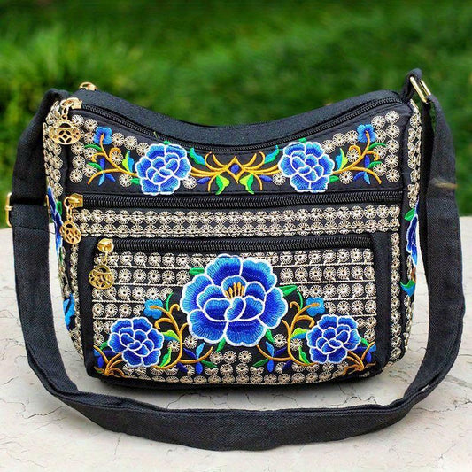 Vintage Flower Embroidered Hobo Shoulder Bag Women's Bag for Travel