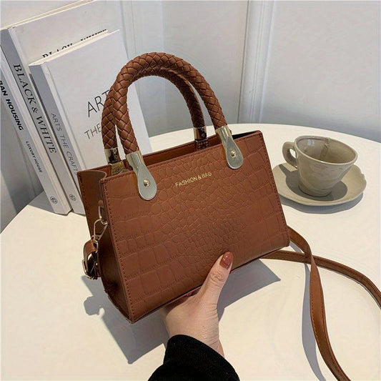 Textured Stone Pattern Tote Bag PU Shoulder Crossbody Handbag