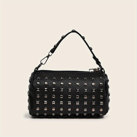 Gothic Studded Decor Handbag Vintage Bucket Crossbody Bag Y2K Round Purse