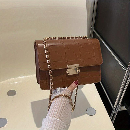 Quilted Chain Crossbody Bag Argyle Pattern Small Shoulder Bag for Work