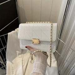 Quilted Chain Crossbody Bag Argyle Pattern Small Shoulder Bag for Work