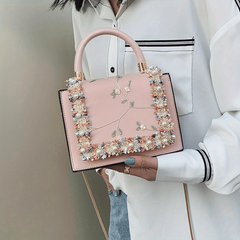 Flower Embroidered Square Bag Faux Leather Shoulder Bag