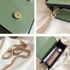 Flower Embroidered Square Bag Faux Leather Shoulder Bag