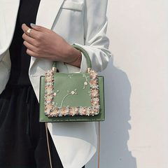 Flower Embroidered Square Bag Faux Leather Shoulder Bag