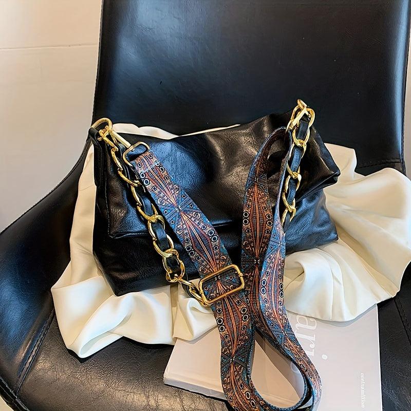 Classic Flap Square Shoulder Bag All Match Vintage Shoulder Bag Retro Pattern