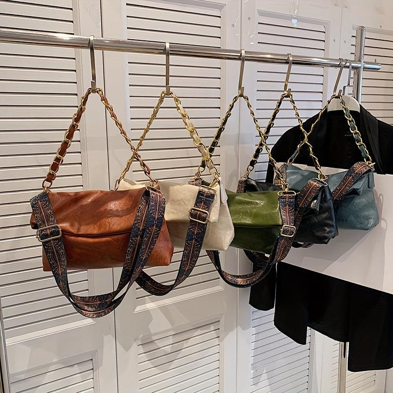 Classic Flap Square Shoulder Bag All Match Vintage Shoulder Bag Retro Pattern