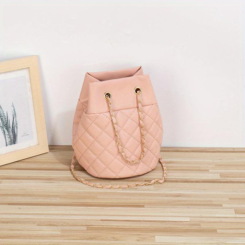 Minimalist Bucket Bag Argyle Pattern Shoulder Bag