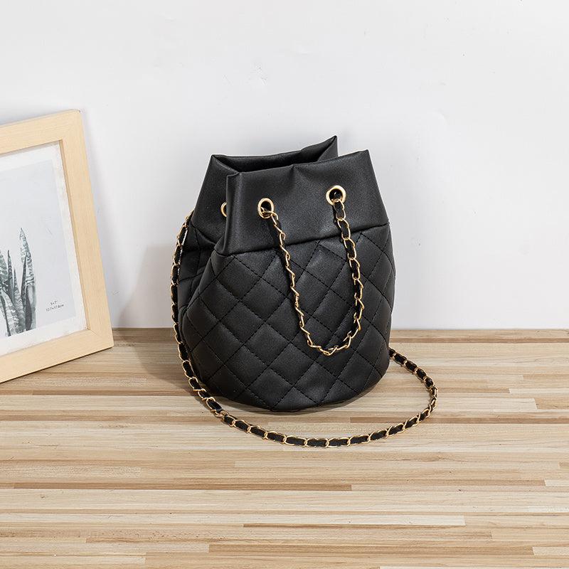 Minimalist Bucket Bag Argyle Pattern Shoulder Bag