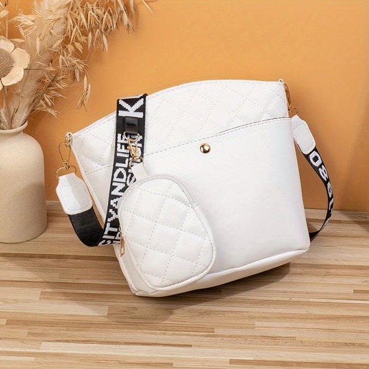 Argyle Quilted Bucket Bag Set Crossbody Bag With Coin Purse Women's Shoulder Bag