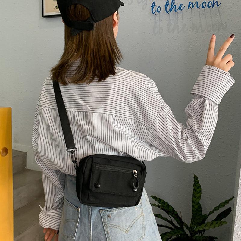 Canvas Crossbody Bag with Buckle Decor Flap Purse