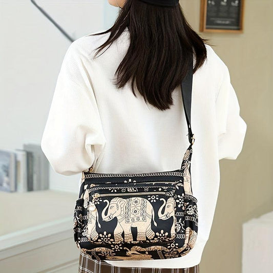 Retro Print Waterproof Crossbody Bag Large Capacity Casual Oxford Cloth Shoulder