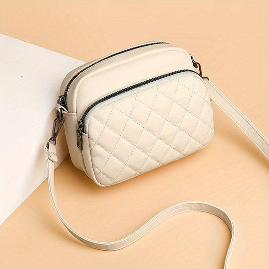 Argyle Quilted Crossbody Bag Small Faux Leather Shoulder Bag