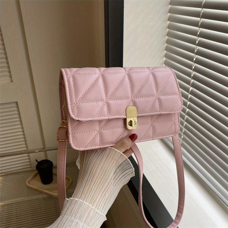 Solid Shoulder Square Bag Turn Lock Crossbody Bag