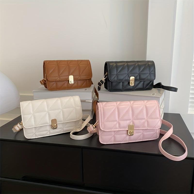 Solid Shoulder Square Bag Turn Lock Crossbody Bag
