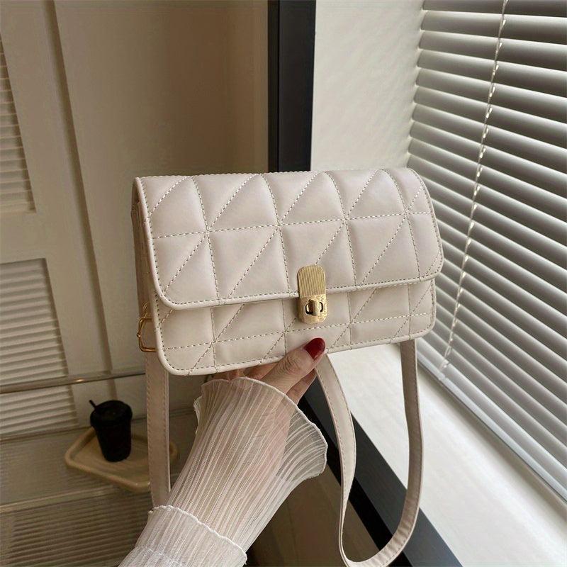 Solid Shoulder Square Bag Turn Lock Crossbody Bag