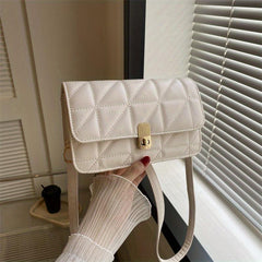 Solid Shoulder Square Bag Turn Lock Crossbody Bag