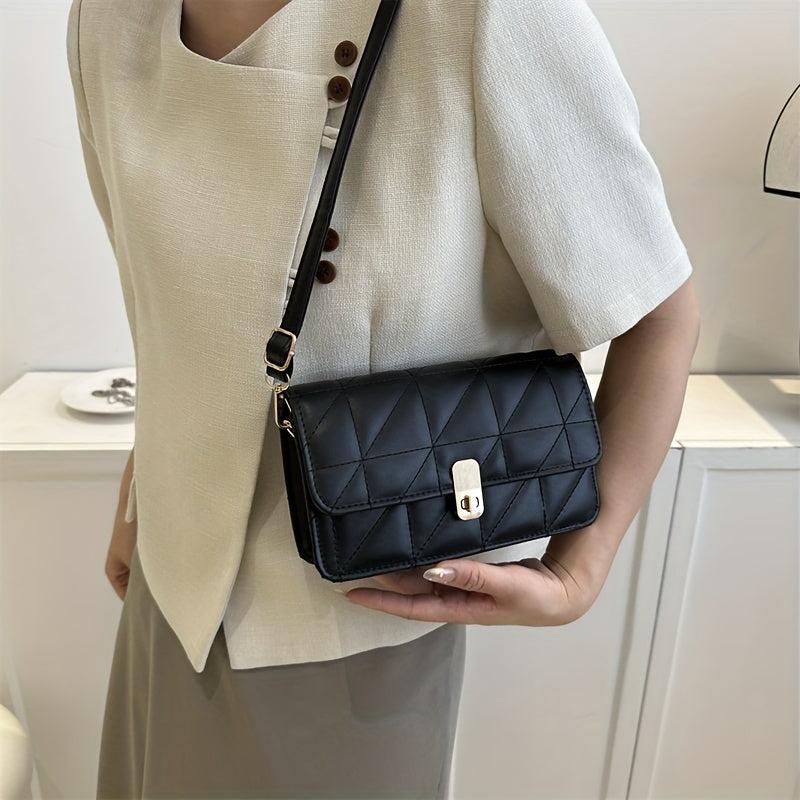 Solid Shoulder Square Bag Turn Lock Crossbody Bag