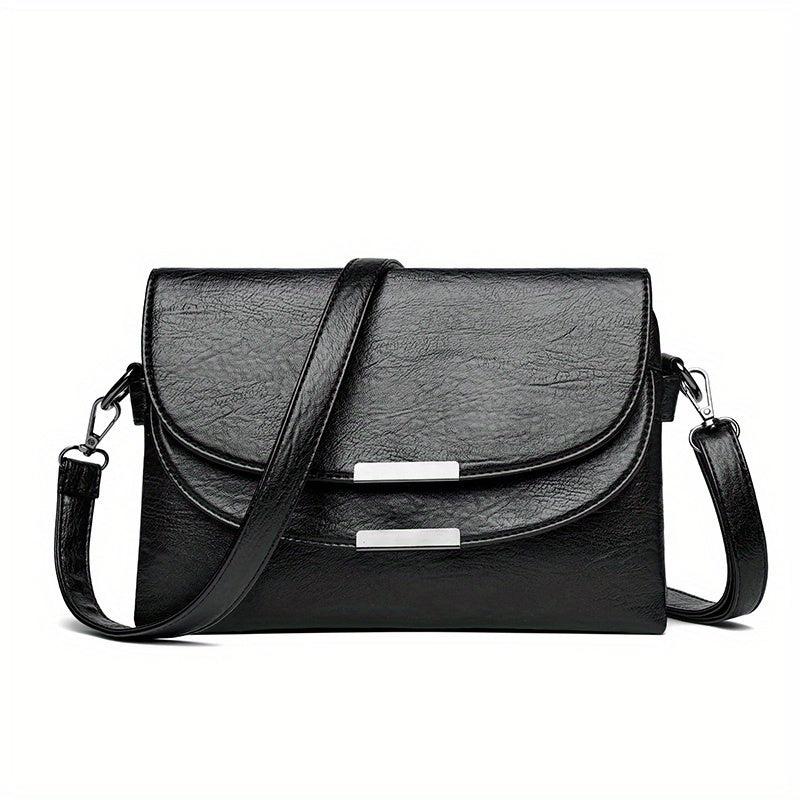 Solid Crossbody Flap Bag PU Leather Textured Bag Classic Shoulder Bag