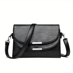 Solid Crossbody Flap Bag PU Leather Textured Bag Classic Shoulder Bag