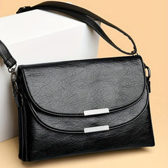 Solid Crossbody Flap Bag PU Leather Textured Bag Classic Shoulder Bag