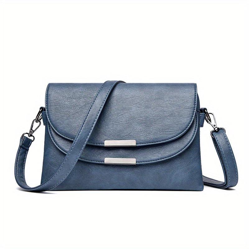 Solid Crossbody Flap Bag PU Leather Textured Bag Classic Shoulder Bag