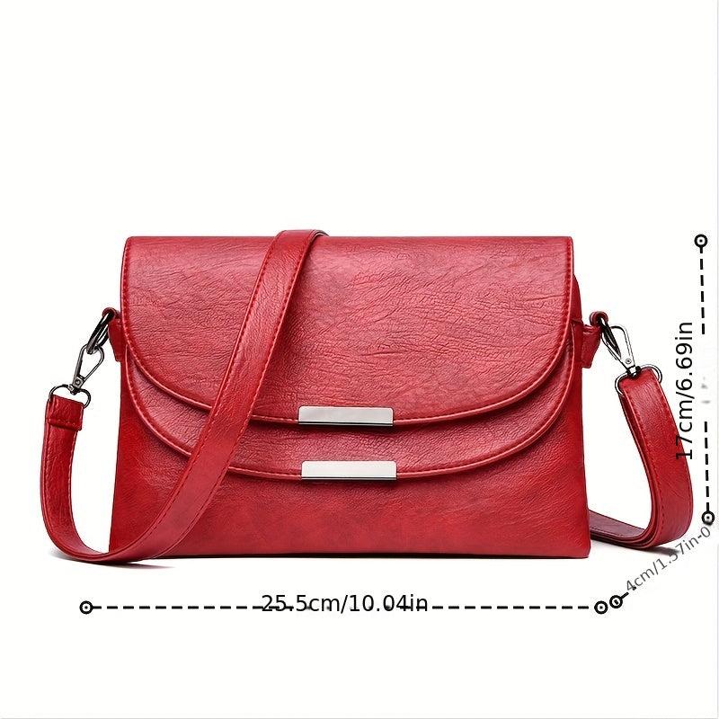 Solid Crossbody Flap Bag PU Leather Textured Bag Classic Shoulder Bag
