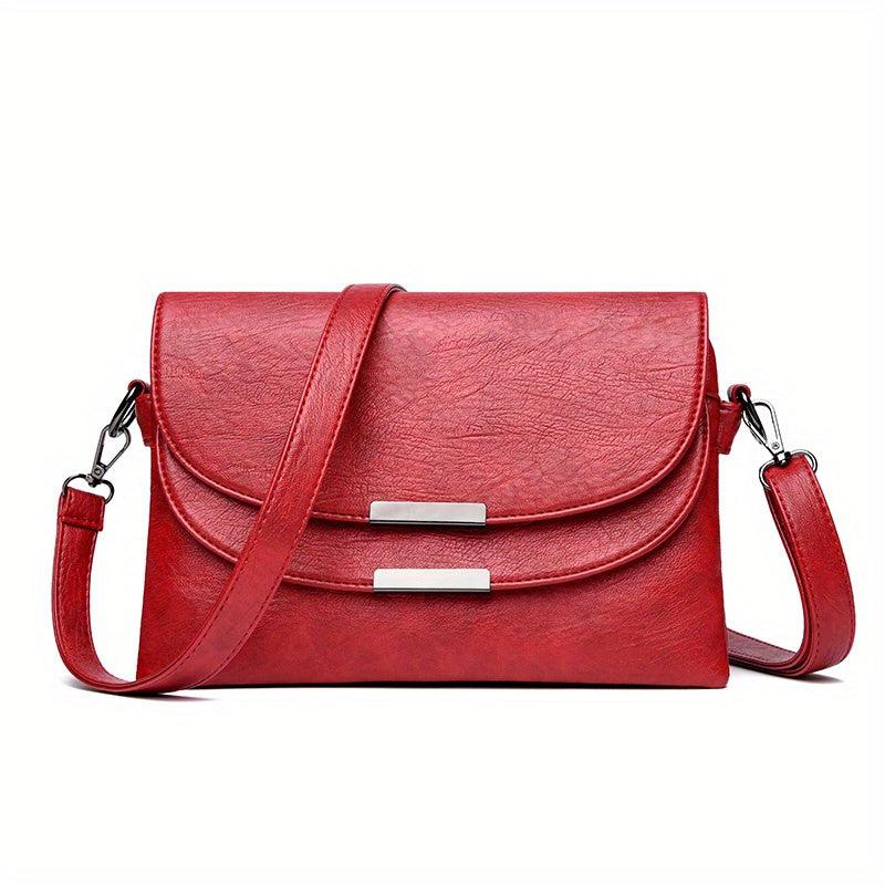 Solid Crossbody Flap Bag PU Leather Textured Bag Classic Shoulder Bag