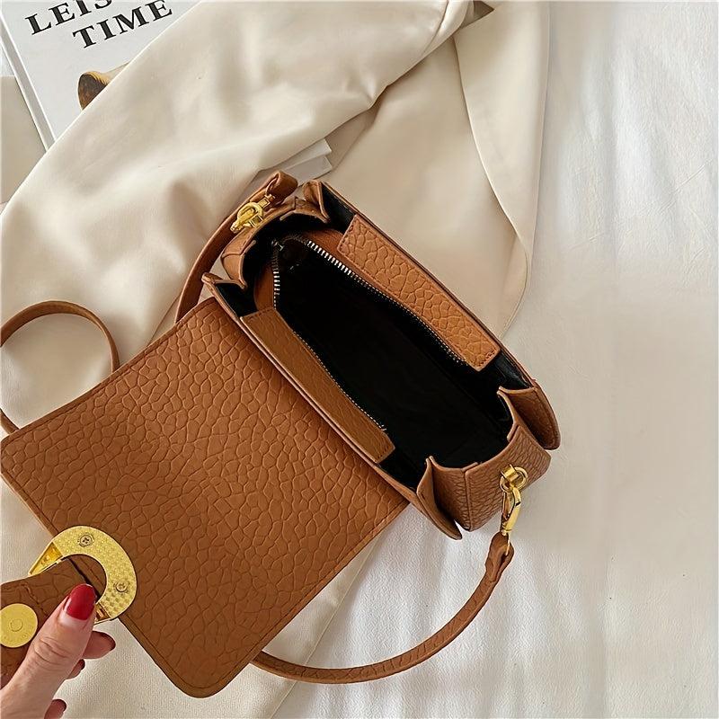 Lychee Pattern Crossbody Bag with Buckle Decor