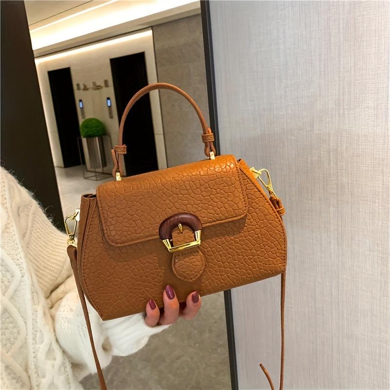 Lychee Pattern Crossbody Bag with Buckle Decor