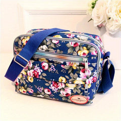 Floral Print Crossbody Bag Canvas Shoulder Bag Pockets Purse