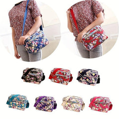 Floral Print Crossbody Bag Canvas Shoulder Bag Pockets Purse