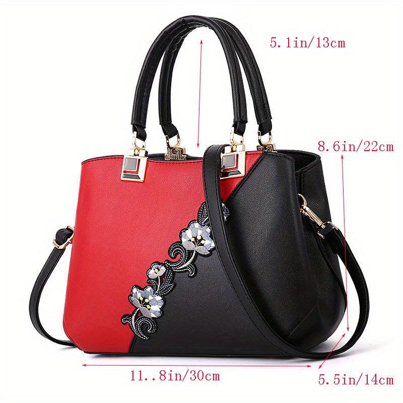 Flower Embroidery Handbags Contrast Crossbody Bag Women's Stitching