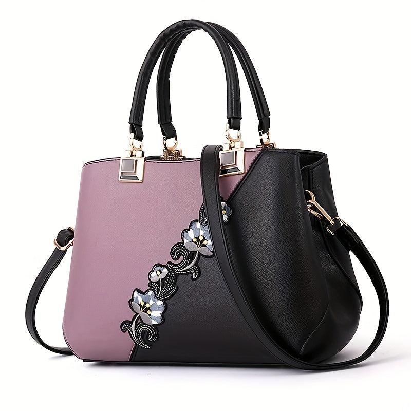 Flower Embroidery Handbags Contrast Crossbody Bag Women's Stitching