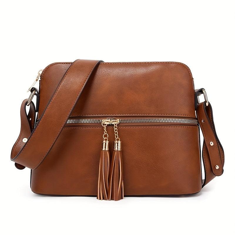 Retro Tassel Crossbody Bag PU Leather Waterproof Bag Purse