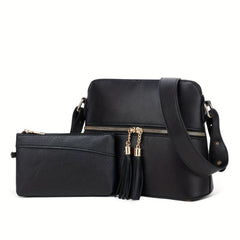Retro Tassel Crossbody Bag PU Leather Waterproof Bag Purse