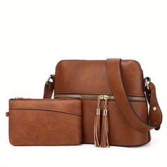 Retro Tassel Crossbody Bag PU Leather Waterproof Bag Purse